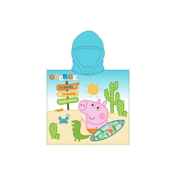 Peppa Pig - Poncho toalla infantil con capucha para playa y piscina, 100% poliéster, secado rápido, ideal para niños, 55x110 cm