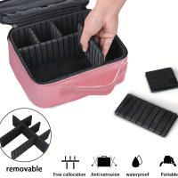 Bolso De Maquillaje Grande Portátil Organizador Profesional Con Estampado De Letras Doradas Y Funda Rosa Con Divisor Ajustable Para Viajes - details 3