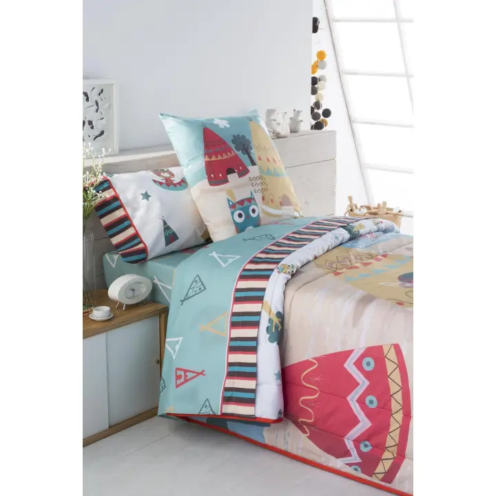 JVR - Juego de Sabana modelo INDI - Tejido 100% Algodón Percal 200 hilos - Estampado digital - Fabricado en España - Cama 80/90/105/135/150 - 1
