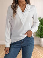 Blusa Elegante De Negocios Para Mujer Con Cuello En V Y Mangas Largas Vestido Trabajo Tops Casual De Poliéster Transpirable Para Otoño/Winter - details 31