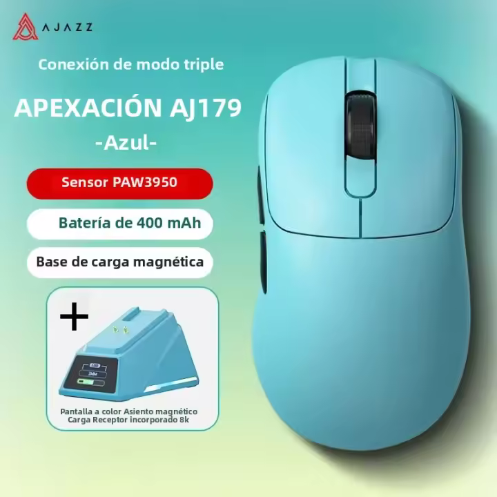 Ratón De Juego AJAZZ AJ179 APEX PAW3950 Con DPI 3000 Ergonómico Para Mano Derecha Base De Carga Magnética RGB 8Khz - 1