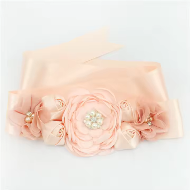 Cinturón De Boda Elegante Para Mujer Con Flores De Satén Y Cuentas Hechas a Mano Diadema De Cintura Para Vestido De Novia - 1