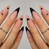 24PCS Uñas Postizas Presionadas Cortas Rosa Cuadradas Diseño De Amor Uñas Postizas Francesas Con Brillo Uñas Lindas Para Fiesta - details 22