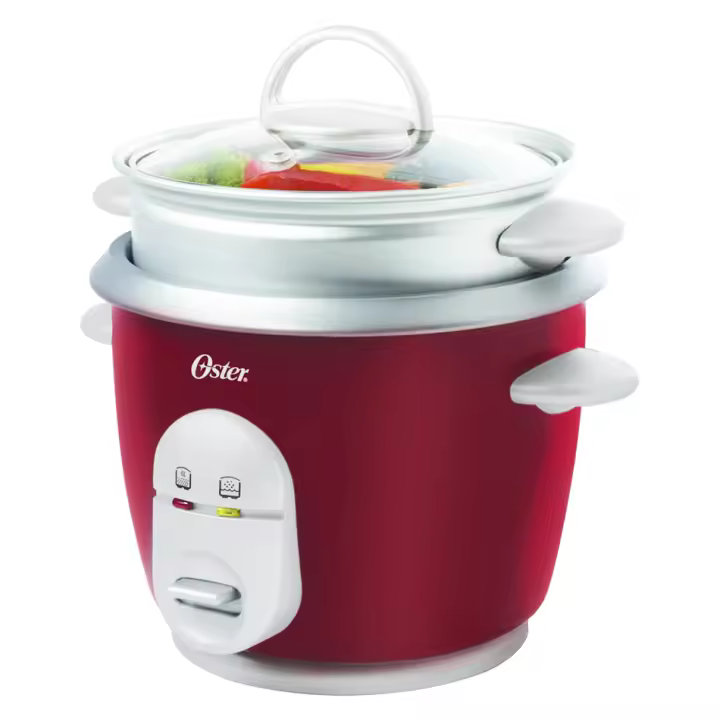 ARROCERA OSTER 4723 ROJA DE 0,6L - Capacidad 6 Tazas - Fácil Limpieza Antiadherente, Posibilidad de cocinar al vapor, Rojo - 1