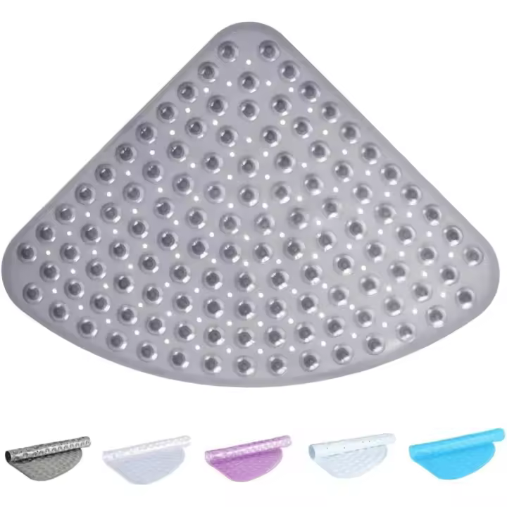 Alfombrilla de ducha o baño cuadrada curva, antideslizante, antimoho y lavable a máquina para plato de ducha, ideal para niños y personas mayores (gris claro) - 1