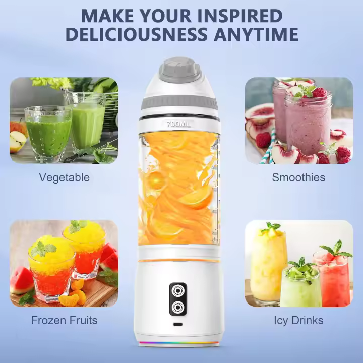 Batidora Personal Portátil Sin Cables – Recargable por USB-C, Vaso Mezclador 24 oz (≈680.4ml) con Boquilla para Pajita y Tapa de Viaje, Ideal para Batidos, Batidos de Proteínas y Bebidas Heladas, Perfecta para Cocina, Gimnasio y Oficina - 1