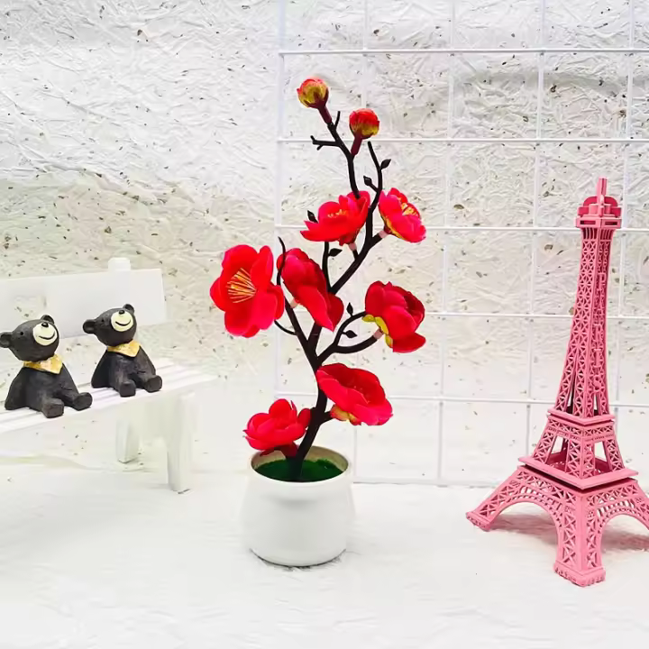Plantas Artificiales Bonsái De 20 Cm Decoración De Pared Falsas Flores En Maceta Pequeño Árbol Para Adornar Hogar Y Jardín - 1