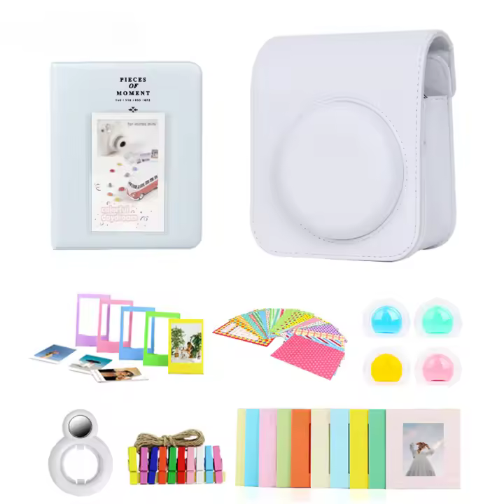 Bolsa de Cámara de Cuero con 7 Partes para Fujifilm Instax Mini 12 Funda de Protección de 64 Bolsos with Marco de Foto, Espejo de Auto-retro, Filtros de Lente - 1