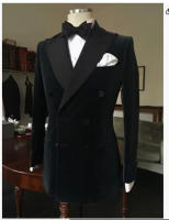 Traje De Boda Para Hombre S-6XL Negro Velours Traje De Negocios Tuxedo Formal Costura De Doble Botón Solapa Notch Manga Larga Estilo Clásico - details 0