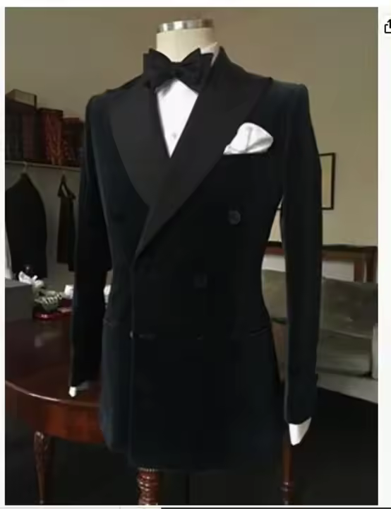 Traje De Boda Para Hombre S-6XL Negro Velours Traje De Negocios Tuxedo Formal Costura De Doble Botón Solapa Notch Manga Larga Estilo Clásico - 1
