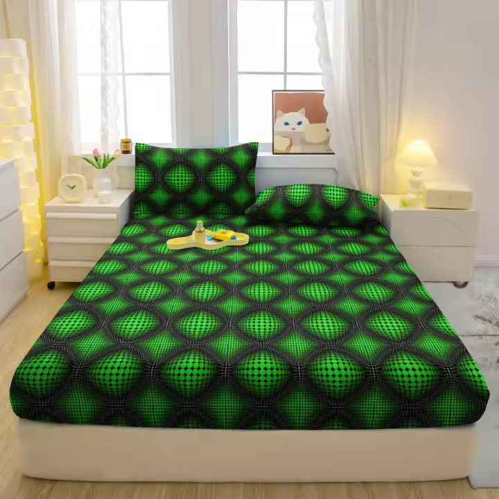 Sábana Fitted Moderna Y Sencilla Con Patrón Impreso Mate Para Cama Cubierta De Cama De Poliéster 100% Sin Almohadillas - 1