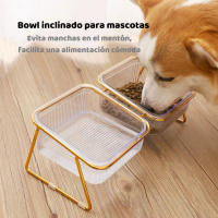 Comedero elevado transparente para gatos y perros pequeños, Dimensiones de 11x30.5x14.4 cmcon soporte de bambú y una inclinación de 15°, que promueve una postura ergonómica durante la alimentación, facilitan la ingesta. Diseño moderno y creativo, ide - details 0