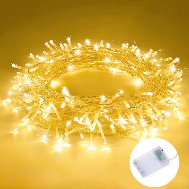 Cadena De Luces Faeiry Con Batería Para Decoración De Fiesta De Boda Cumpleaños Y Valentine's Day 2M-10M 10/20/40/80 LED Para Dormitorio Y Jardín Luz Festona Caliente Blanco - 1