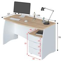 Meimon ESTIL Mesa despacho con buc de 3 cajones, estructura de tablero de partículas melaminizado, guías metálicas, tiradores lacados en blanco, y patas ABS. Medidas: 74 cm (alto) x 136 cm (ancho) x 67 cm (prof.) - details 3