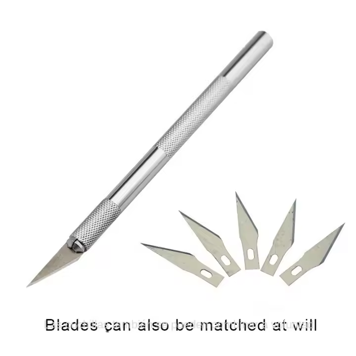 Cuchillo De Escalpelo Metálico Antideslizante Para Grabado Y Artesanía Con 5 Hojas #11 Herramientas Manuales Para Reparación De Móviles Y Hobby - 1