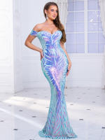 Vestido De Noche Para Mujer Con Sequinias Y Cuello Abierto De Espalda Desnuda Vestido De Fiesta De Encaje Bodycon Padded Longitud Del Piso Con Cierre De Cremallera - details 12