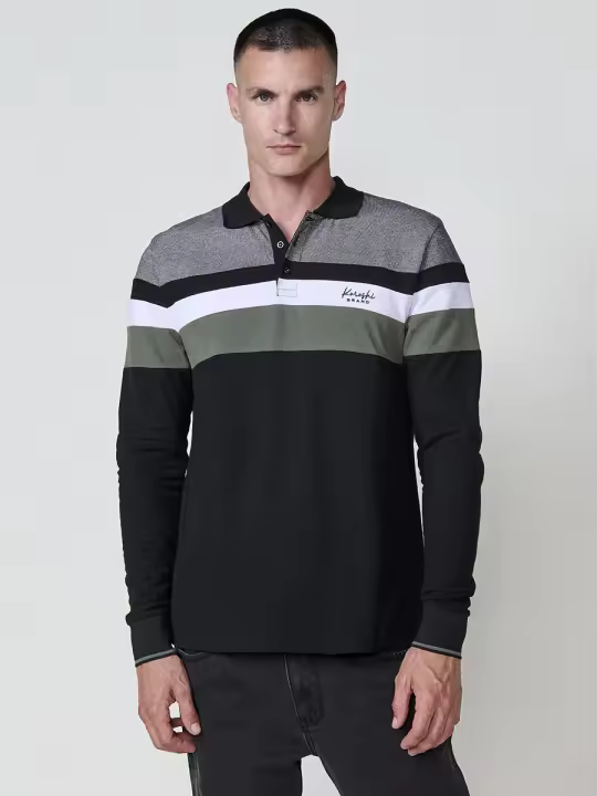 Koroshi - Polo hombre manga larga cuello camisero 100% algodón para uso diario, cómodo y versátil en kaki, rojo u ocre - 1