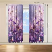 2pcs Cortina De Pintura De Mariposa Morada Para Decoración Del Hogar Tratamiento De Ventana Para Dormitorio Oficina Cocina Sala De Estar Con Bolso De Percha - details 14