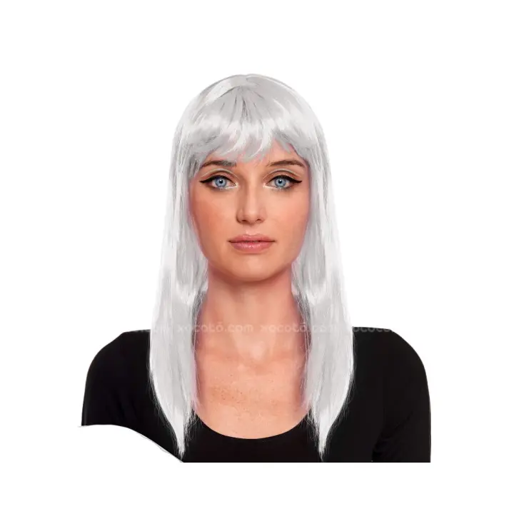 Festëën® Peluca Blanca lisa larga  Talla única con malla adaptable  Complemento fiesta, carnaval, halloween - Festëën® - 1