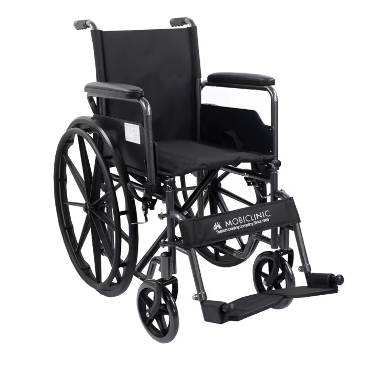 Mobiclinic Silla de Ruedas Plegable S220 Ruedas de extracción rápida pulsando un botón Premium Asiento 40cm Reposapiés y Reposabrazos abatibles Palanca de Freno Resistente Color Negro - 1