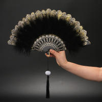 Abanico Plegable De Plumas Lolita Para Mujer Estilo Gótico Oscuro Decoración De Fiesta Y Boda Accesorio De Fotografía - details 7
