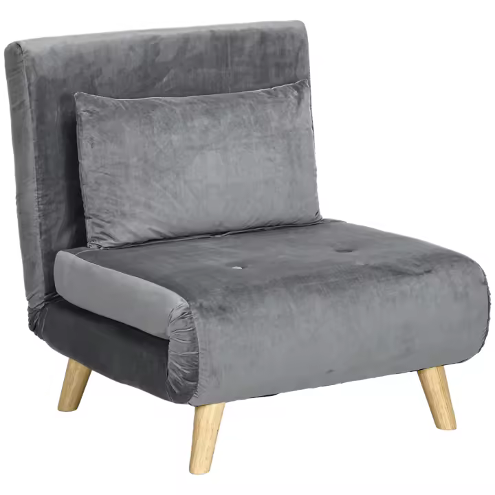HOMCOM Sillón para dormir, sillón plegable con función de cama, sofá cama con almohadas, cama de invitados con respaldo ajustable, aspecto de terciopelo, capacidad de carga de hasta 125 kg para salón, gris - 1