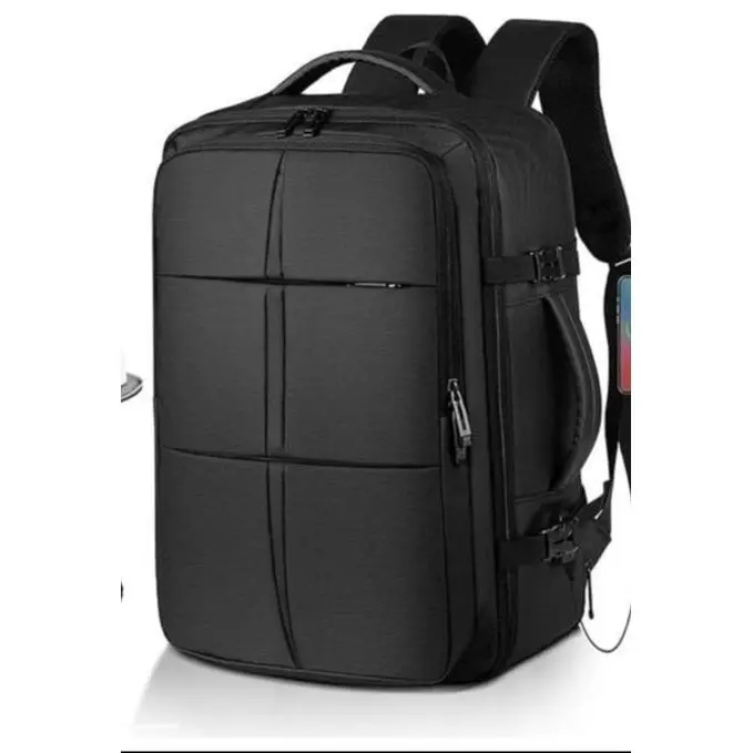 BIT Mochipa Grande Expandible, Mochila de Viaje en Cabina, Unisex, con Puerto de Carga USB, Negra - 1