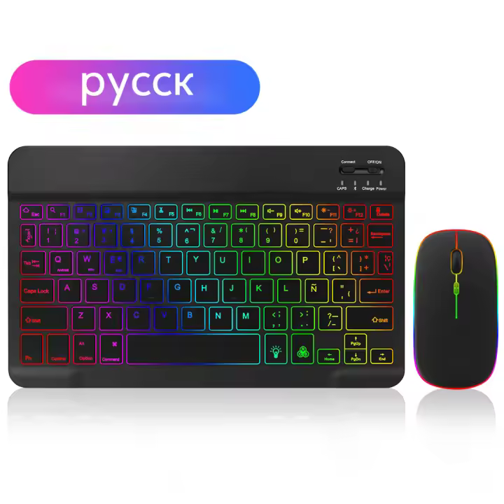 Teclado Inalámbrico Bluetooth Compatible Con Android iOS Windows Con Iluminación RGB Teclado Y Ratón Para Tablet iPad iPhone - 1