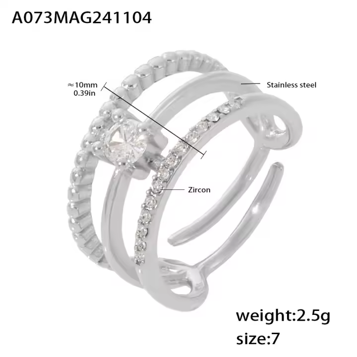 Anillo de Oro Plano con Zirconia Diseño de Múltiples Capas Estilo de Boda de Moda Abierto - 1