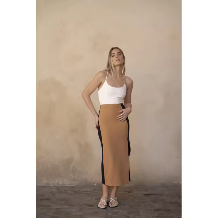 Vestido midi color block con tirantes y ajustado para mujer multicolor - 1