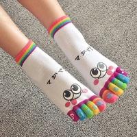 Calcetines Cortos De Algodón Con Dibujo De Oso Sonriente Para Mujer Calcetines Casuales De Cinco Dedos Medio Tubo Para Comodidad Diaria - details 4
