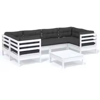 VIDAXL 3097302 conjunto de muebles para jardín de 7 piezas color blanco con cojines gris antracita vida xl - 1