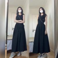 Vestido Elegante Y Sencillo De Moda Para Mujer Estilo Preppy Negro Largo Cintura Alta Sin Mangas Cuello Redondo Verano - details 0