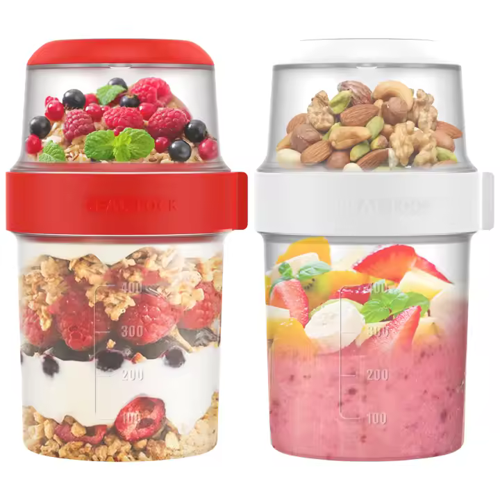 2Pcs Tazas De Desayuno Para Avena Cereal Yogur Ensalada Contenedor Jars Salsa Tupper Bento Almuerzo Caja De Comida Ecológico Resistente Al Desbordamiento - 1