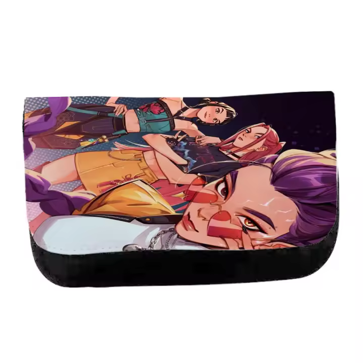MERCHANDMANIA Estuche Neceser de lona KPOP Huntrix demon hunters personajes chicas unisex negro bolsa aseo multiusos - 1