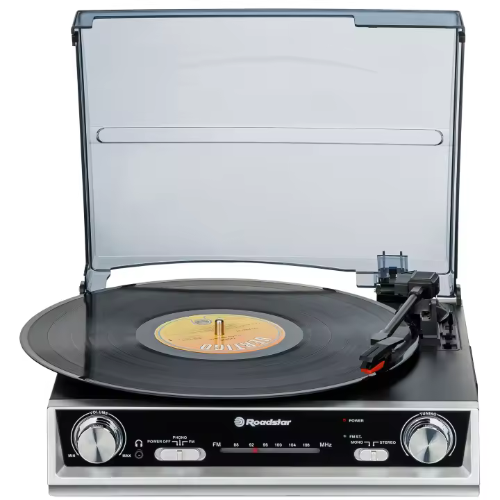 Roadstar TTR-8634 Tocadiscos de Vinilo 33/45/78 rpm, Radio FM, Altavoces, Salida RCA, Conexión para Auriculares, , Negro - 1