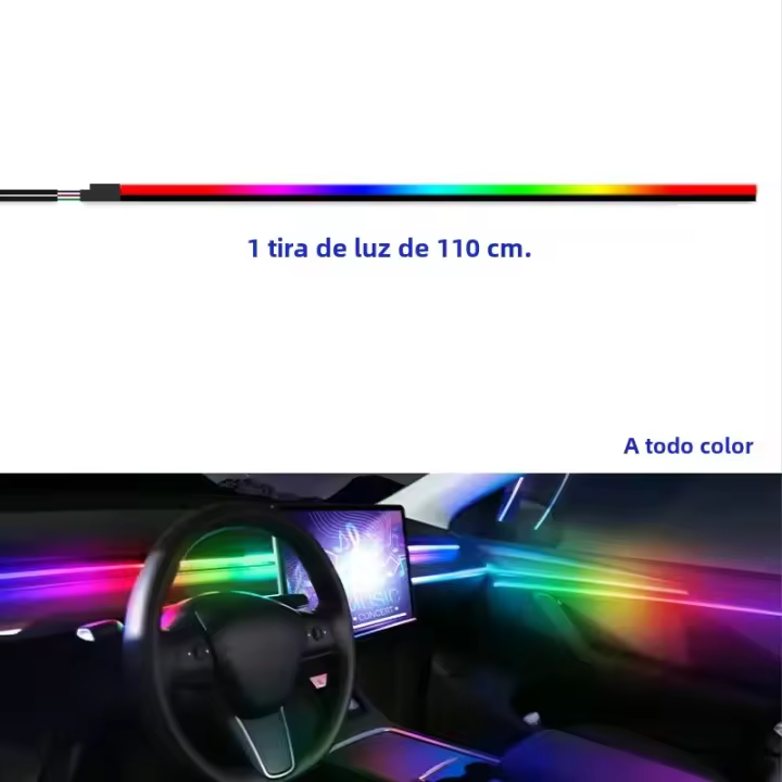 Luz Ambiental De Coche 18 En 1 Con 64 Colores Acrílico 110cm 90cm 75cm 35cm 20cm Control Bluetooth Aplicación RGB Para Interior Del Coche - 1