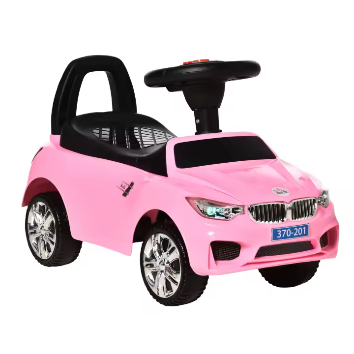 HOMCOM Coche Correpasillos para Niños de 18-36 Meses con Faros Música Bocina Volante Espacio de Almacenaje y Asa para Empujar 63,5x28x36 cm - 1