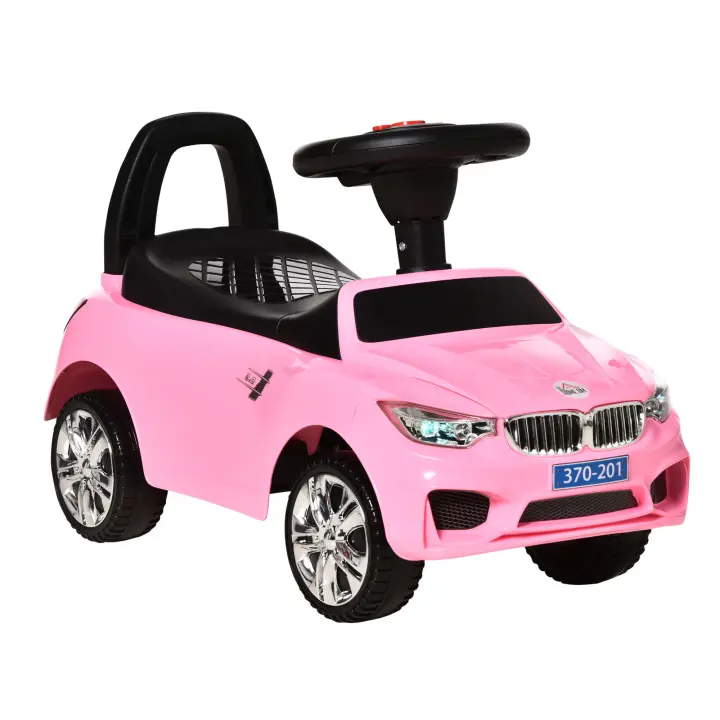 HOMCOM Coche Correpasillos para Niños de 18-36 Meses con Faros Música Bocina Volante Espacio de Almacenaje y Asa para Empujar 63,5x28x36 cm - 1