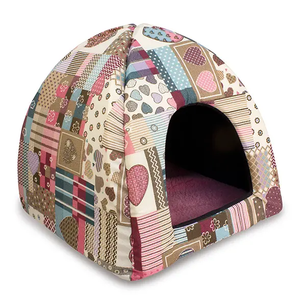 Iglú estilo corazones y rayas para perros - 40x40x45 cm - Cómodo y agradable - Accesorios para dormir - 1