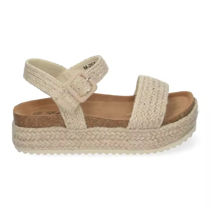 PuntoSalao Sandalias planas de plataforma bio comoda para mujer tiras rafia mujer color beige M-257-Beige - 1