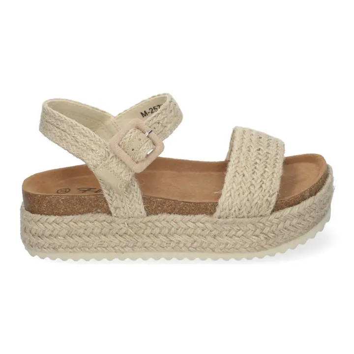 PuntoSalao Sandalias planas de plataforma bio comoda para mujer tiras rafia mujer color beige M-257-Beige - 1