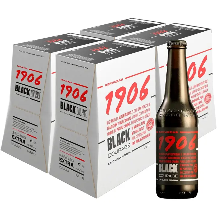 1906 Black Coupage - Cerveza Premium Extra, Pack de 24 Botellas x 33 cl, Sabor Amargo y Aroma Tostado, Galardonada Internacionalmente, 7,2% Volumen de Alcohol - 1