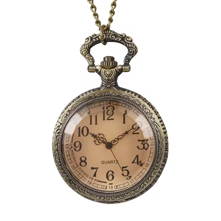 Reloj De Bolsillo Clásico Retro Con Cara Digital Y Cadena Marrón Para Hombre Cerradura De Vuelta Cuarzo Regalo Adecuado - 1