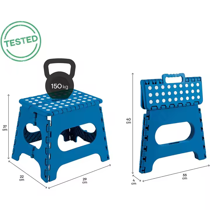 Taburete plegable multiusos infantil azul de varias medidas de altura: 27 cm, 32 cm y 39 cm Arregui, ideal para niños con asa para transportar, Modelos: TB-027-A TB-032-A TB-039-A - 1