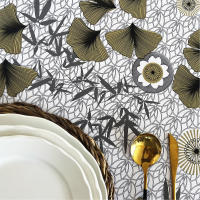 Mantel PVC, Mantel de hule, Mantel de hule lavable, Impermeable, Tapete de cocina, Modernos, Comedor, Ginkgo, Dorado, Oro y Blanco, Hojas doradas。 - details 1