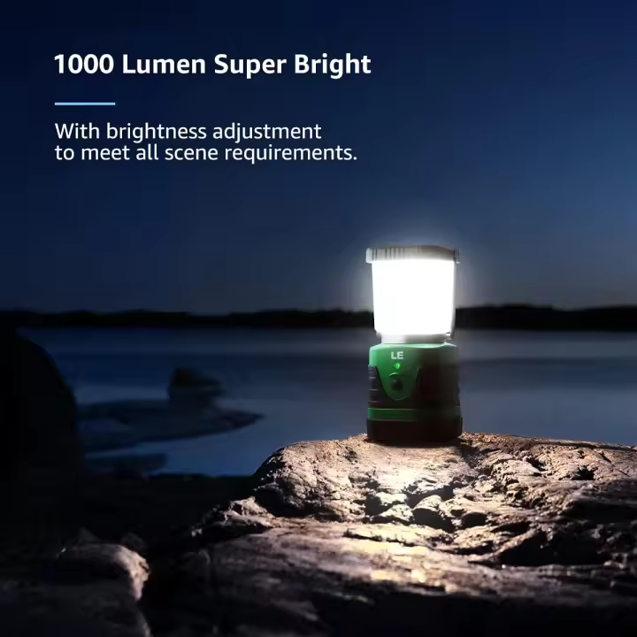 LE linterna, regulable de 1000lm potente lámpara de camping, linterna de 360 ° 3 modos de iluminación, portátil impermeable suspendido, para acampar, bricolaje, emergencia, garaje, bodega, etc. - 1