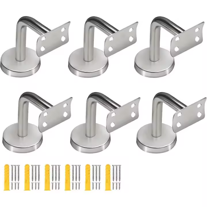 Paquete de soportes de pasamanos de acero inoxidable, soportes de pasamanos curvados para rieles redondos, soportes de Barandilla de escalera, soportes de pasamanos con tornillos de montaje para R - 1