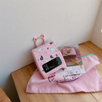Funda De Teléfono Con Colgante Y Aros Para Samsung Galaxy Z Flip 6 5 4 3 ZFlip 6 Con Orejas De Gato Diseño De Luna Y Fantasma Blanco Y Rosa - details 11