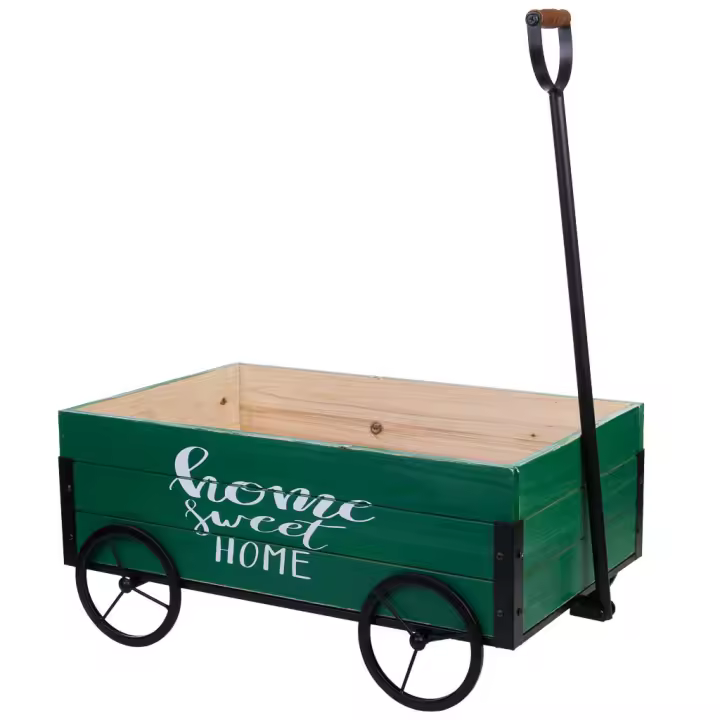 Carretilla de madera y metal con mango de arrastre 63x39,5x72h cm - 1